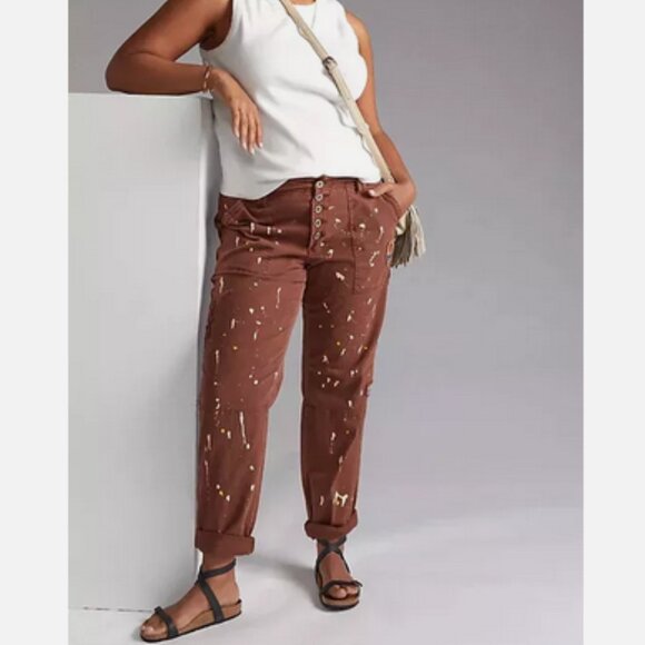 Anthropologie Pilcro 20W NWT The Wanderer Painted Utility Trousers Brown 20 W